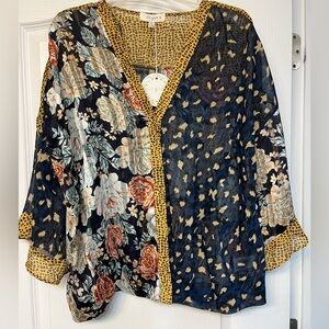 Umgee Multicolor Floral and Leopard Kimono Top Size XL